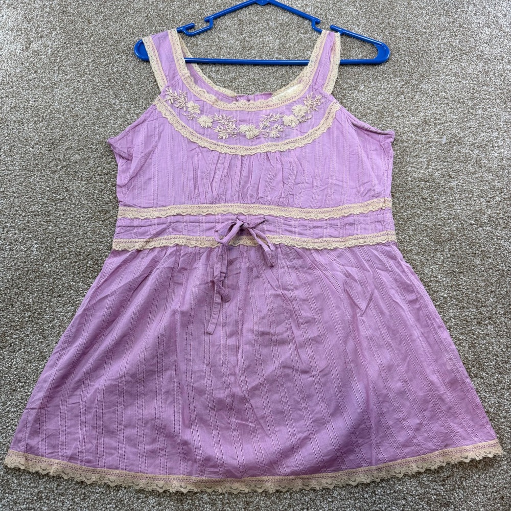 Magazine D. Rose Pink Cotton Embroidered Lace Trim Empire Waist Top S Boho NEW